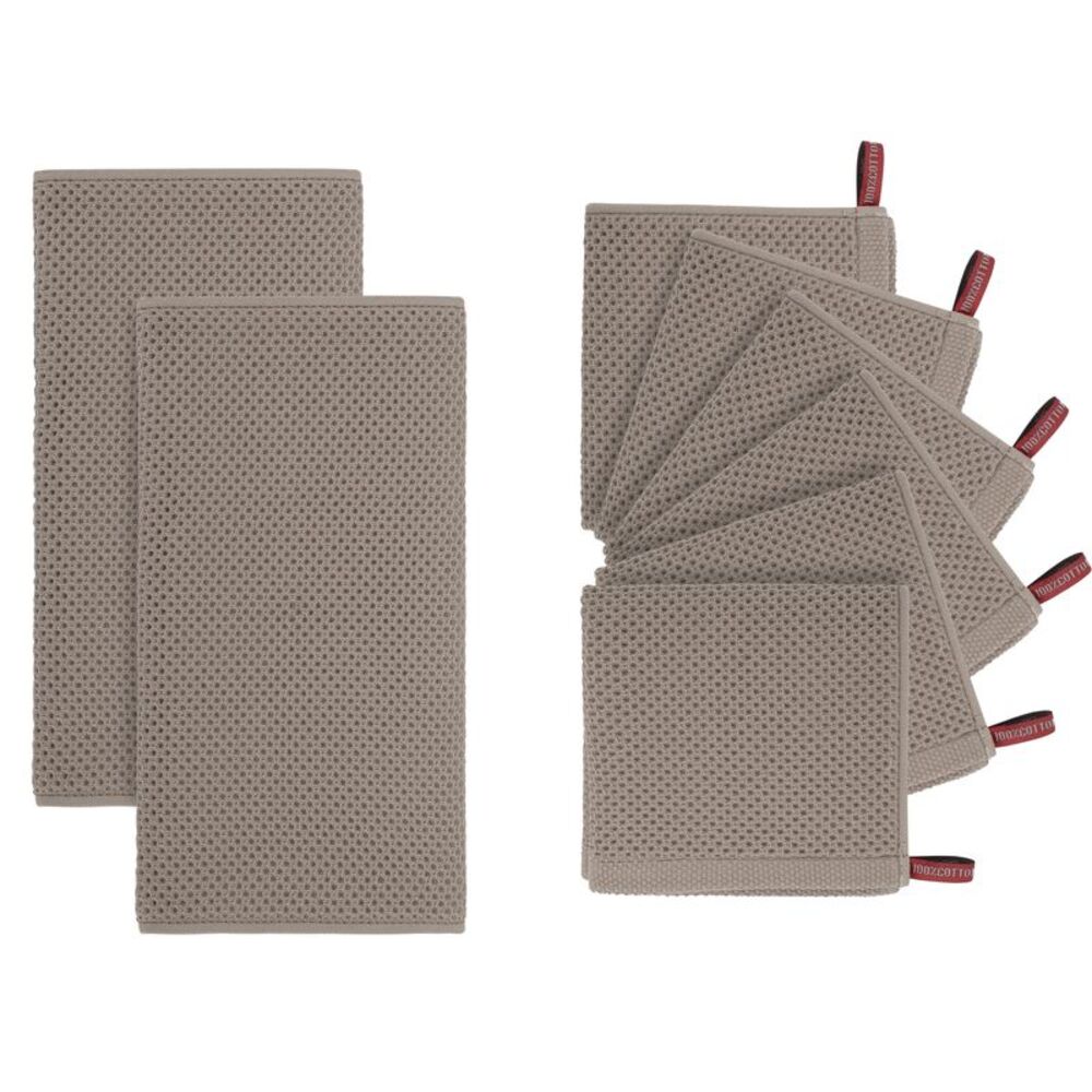 Waffle Weave Kitchen Towel and Dishcloth Set Absorbent Dishcloths Brown